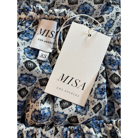 NWT MISA Blouson Dress Balloon Sleeve Tiered Ruffle Skirt Boho Blues - Picture 11 of 11